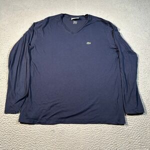 Lacoste Shirt Mens Large Navy‎ Blue V-Neck Long Sleeve Regular Fit Croc Logo